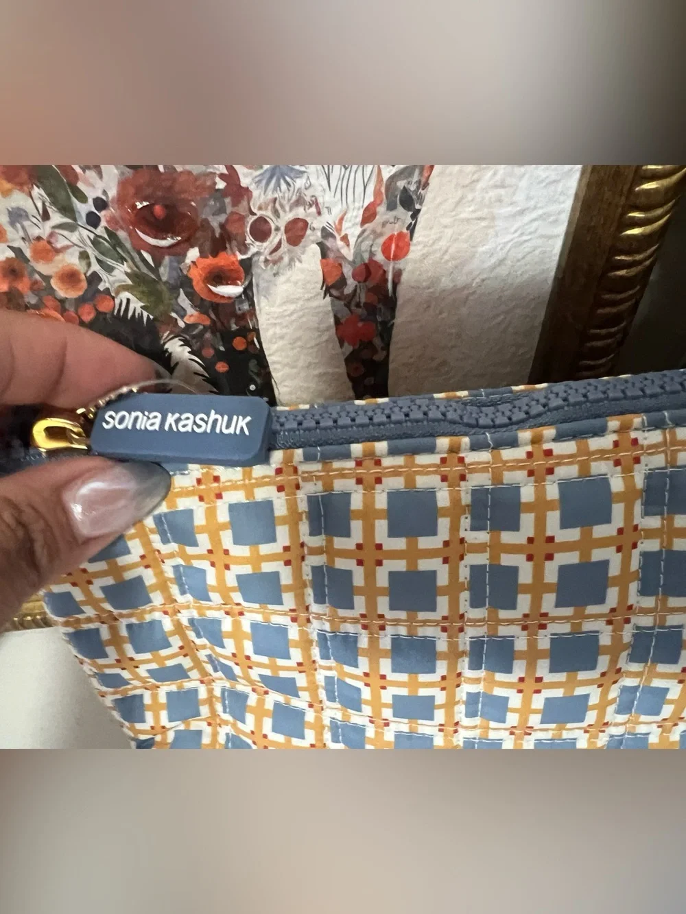 Sonia Kashuk Blue & Yellow Quilted Cosmetic Pouch